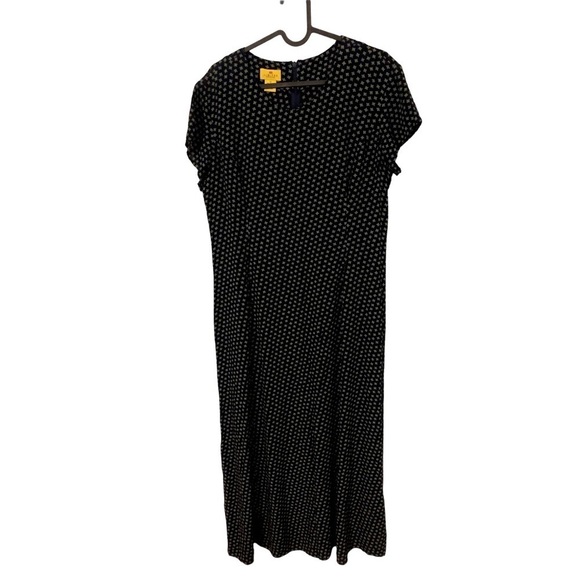 90's Limited America Navy with Pale Green Geo Print Cap Sleeved Maxi Dress Sz 12 - Picture 1 of 8